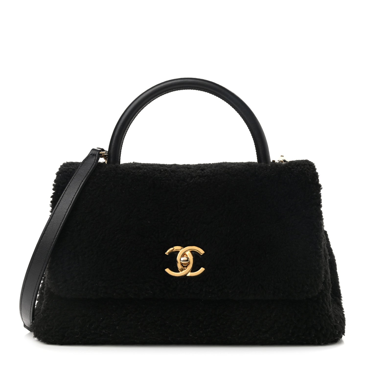 Chanel Shearling Lambskin Medium Coco Handle Flap Black 1 of 14