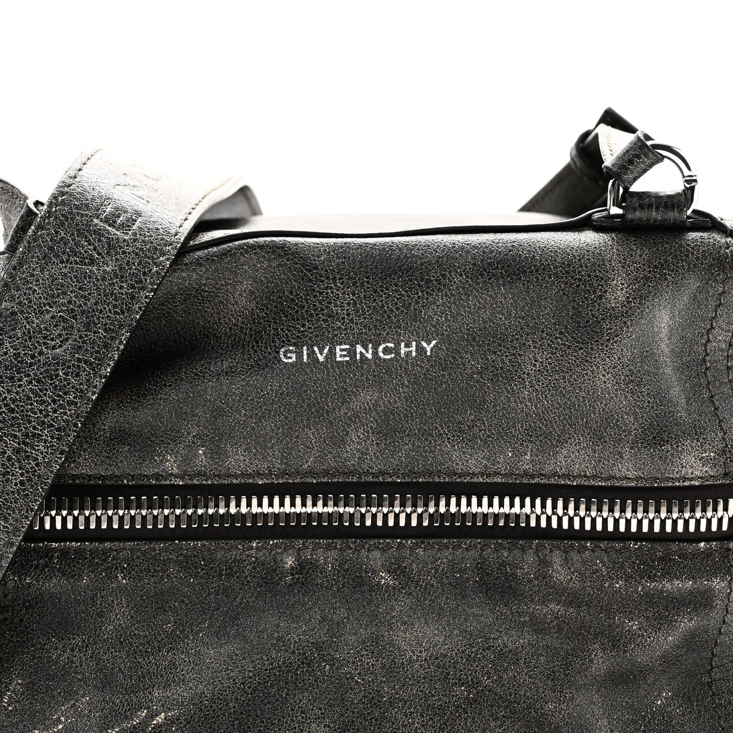 Aged Calfskin Small Pandora Mens Crossbody Black Grey