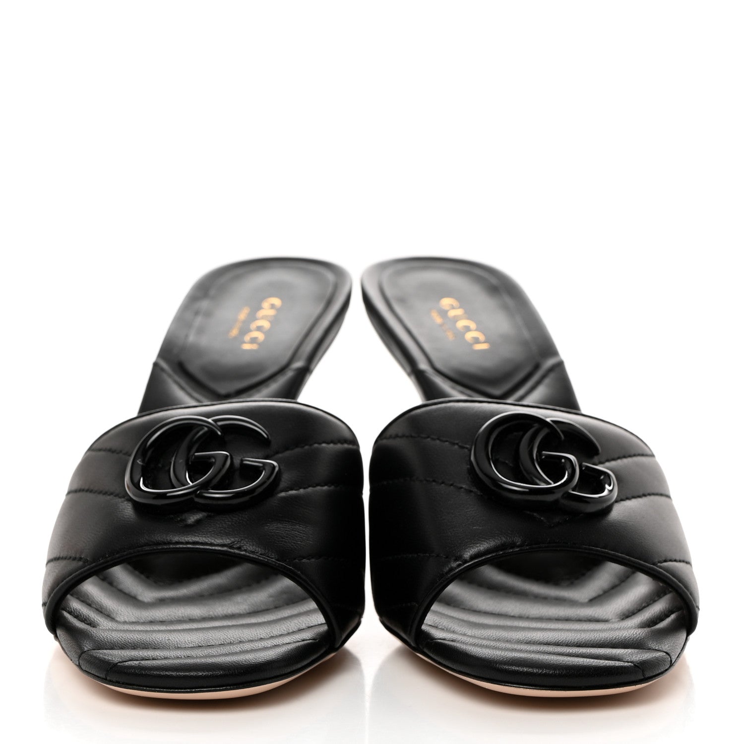 Gucci Nappa Matelasse Monochrome GG Marmont 75mm Slide Sandals 36.5 Black 2 of 9