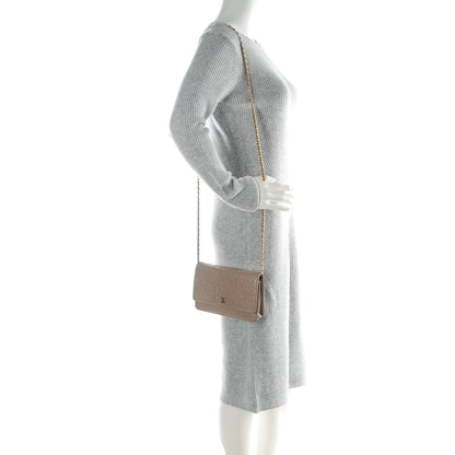 Chanel Lambskin Camellia Embossed Wallet on Chain WOC Beige 2 of 8