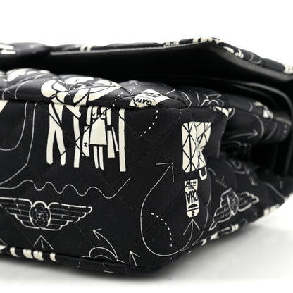 Chanel Satin Airline Printed Medium Double Flap Black White 18 of 19