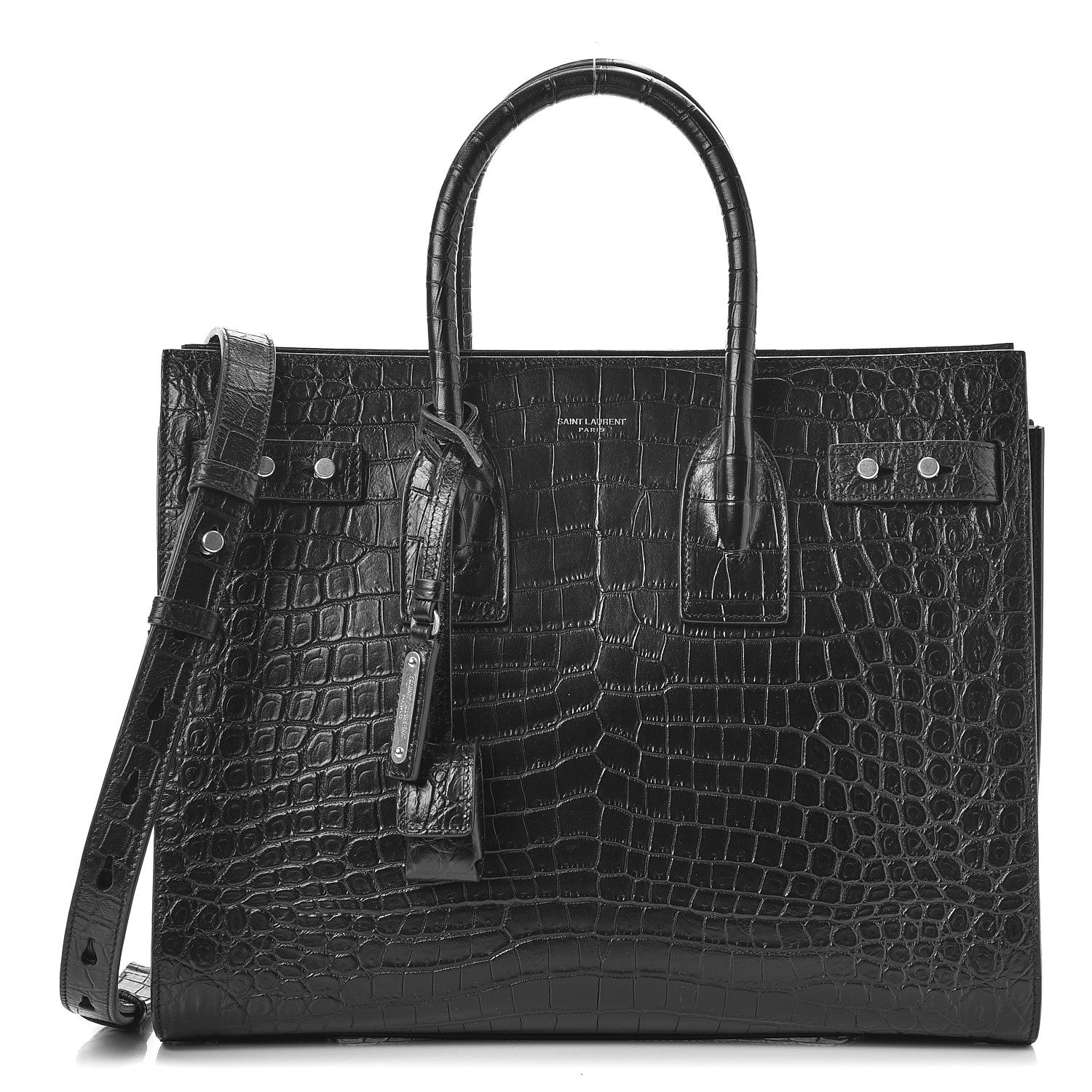 Saint Laurent Calfskin Crocodile Embossed Small Supple Sac de Jour Black 1 of 8