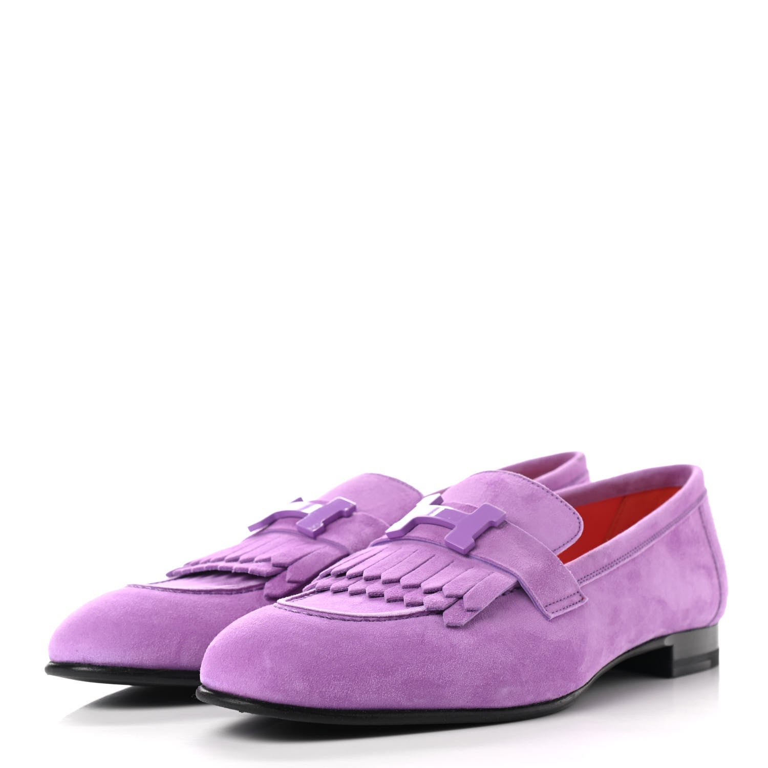 Hermes Suede Goatskin Womens Royal Loafers 38.5 Violet Parme 3 of 8