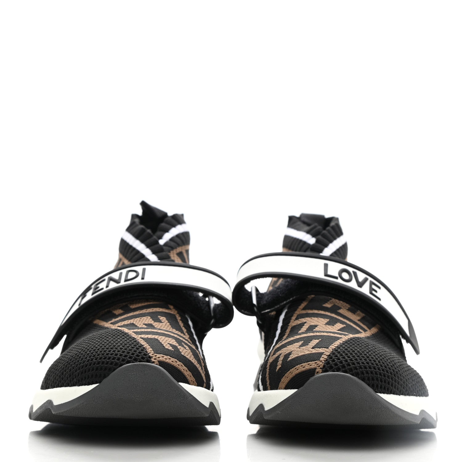 Fendi Stretch Yarn FF Stiff Band Rockoko Sneakers 38 Black White Tobacco 2 of 7