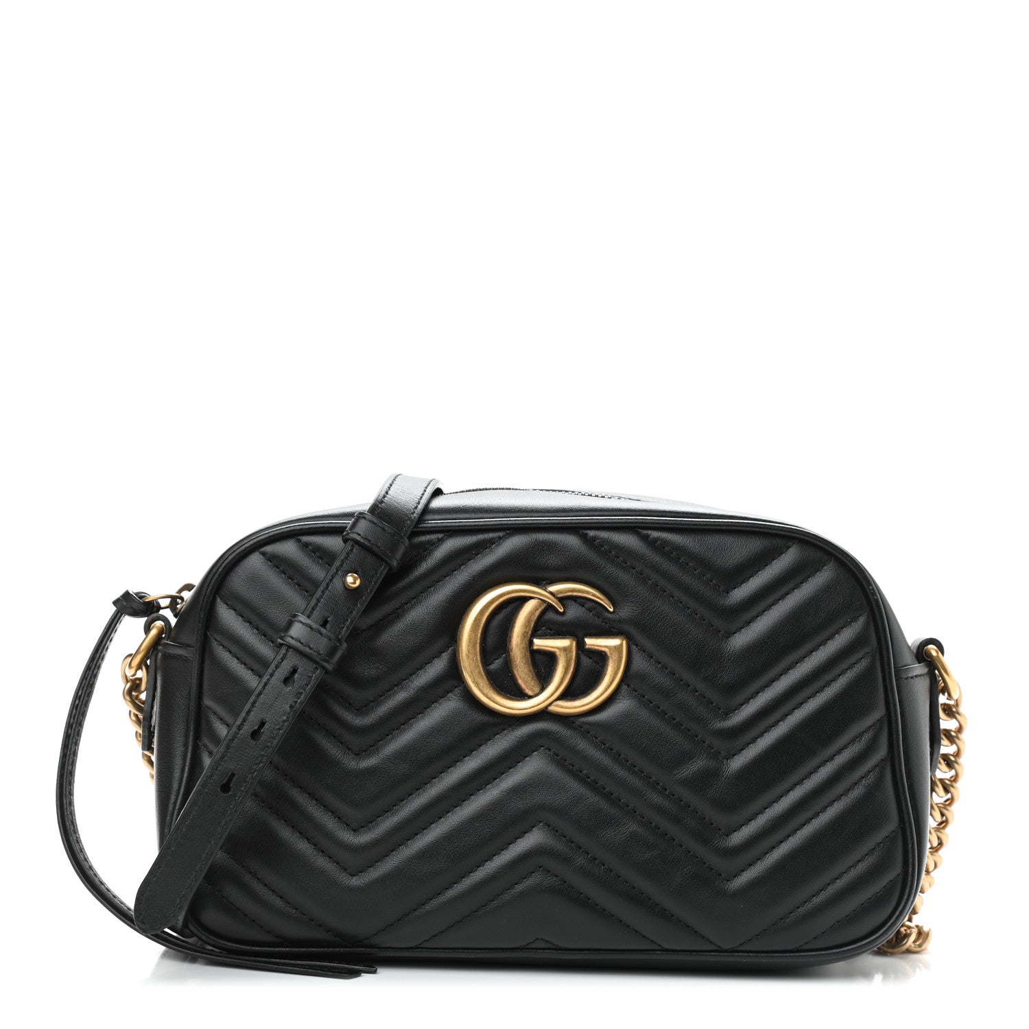 Gucci Calfskin Matelasse Small GG Marmont Chain Shoulder Bag Black 1 of 9