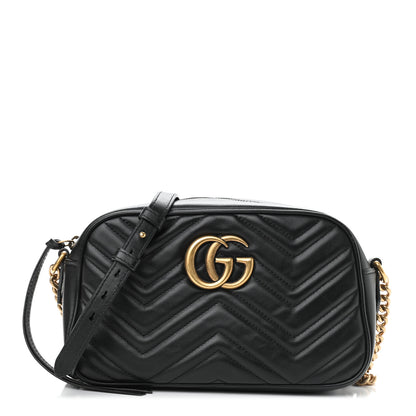 Gucci Calfskin Matelasse Small GG Marmont Chain Shoulder Bag Black 1 of 9