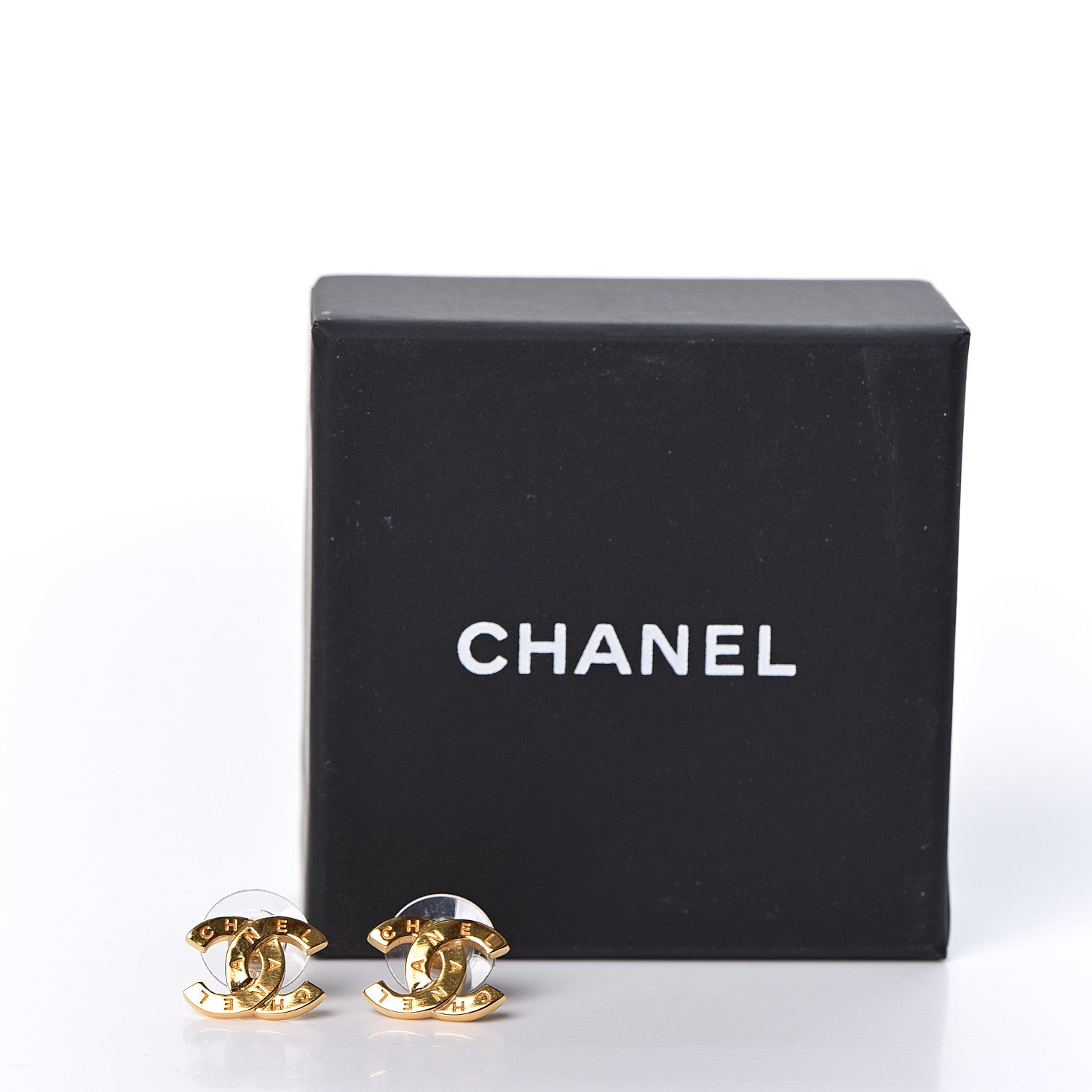 Chanel Metal CC Paris Button Stud Earrings Gold 5 of 5