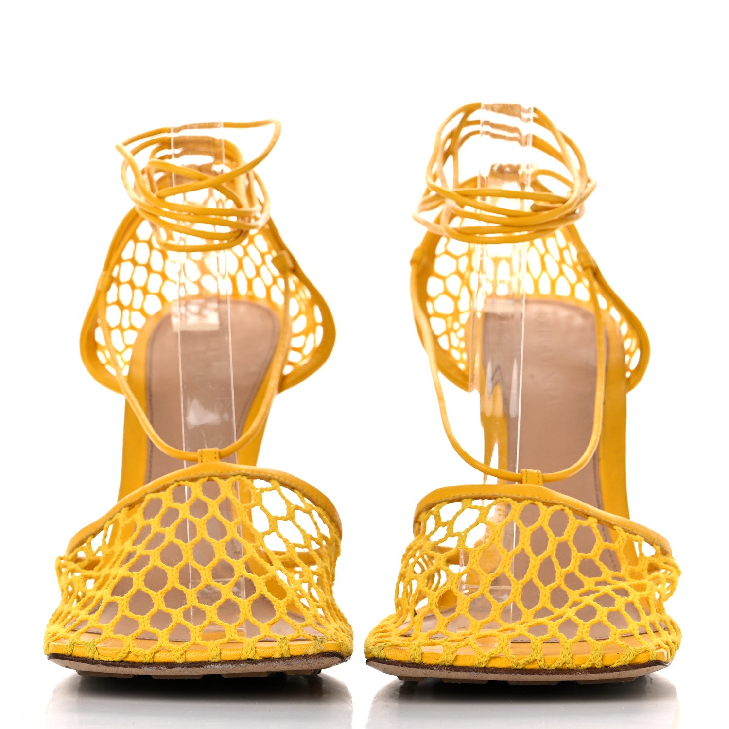 Bottega Veneta Mesh Nappa Stretch Ankle Tie Sandals 41 Egg Yolk 2 of 14