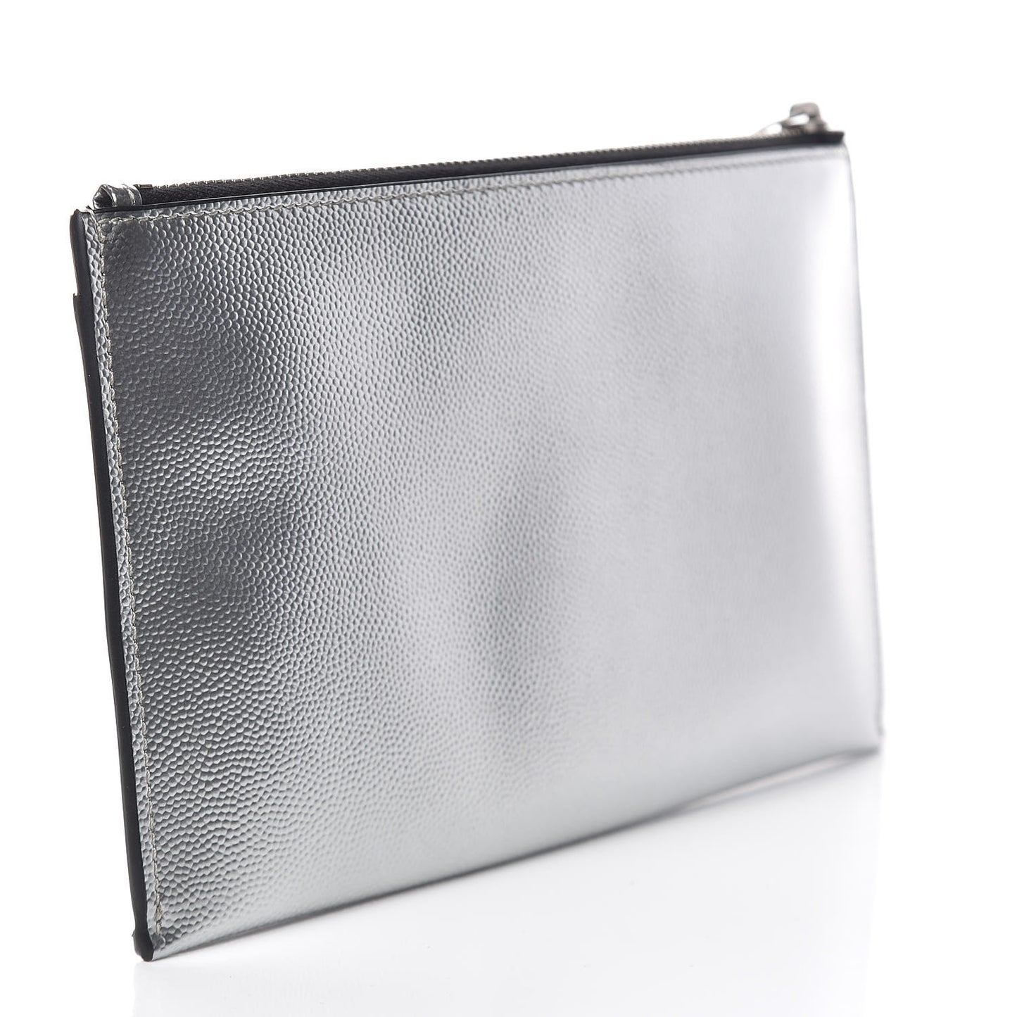 Metallic Grain De Poudre Monogram Bill Pouch Argento