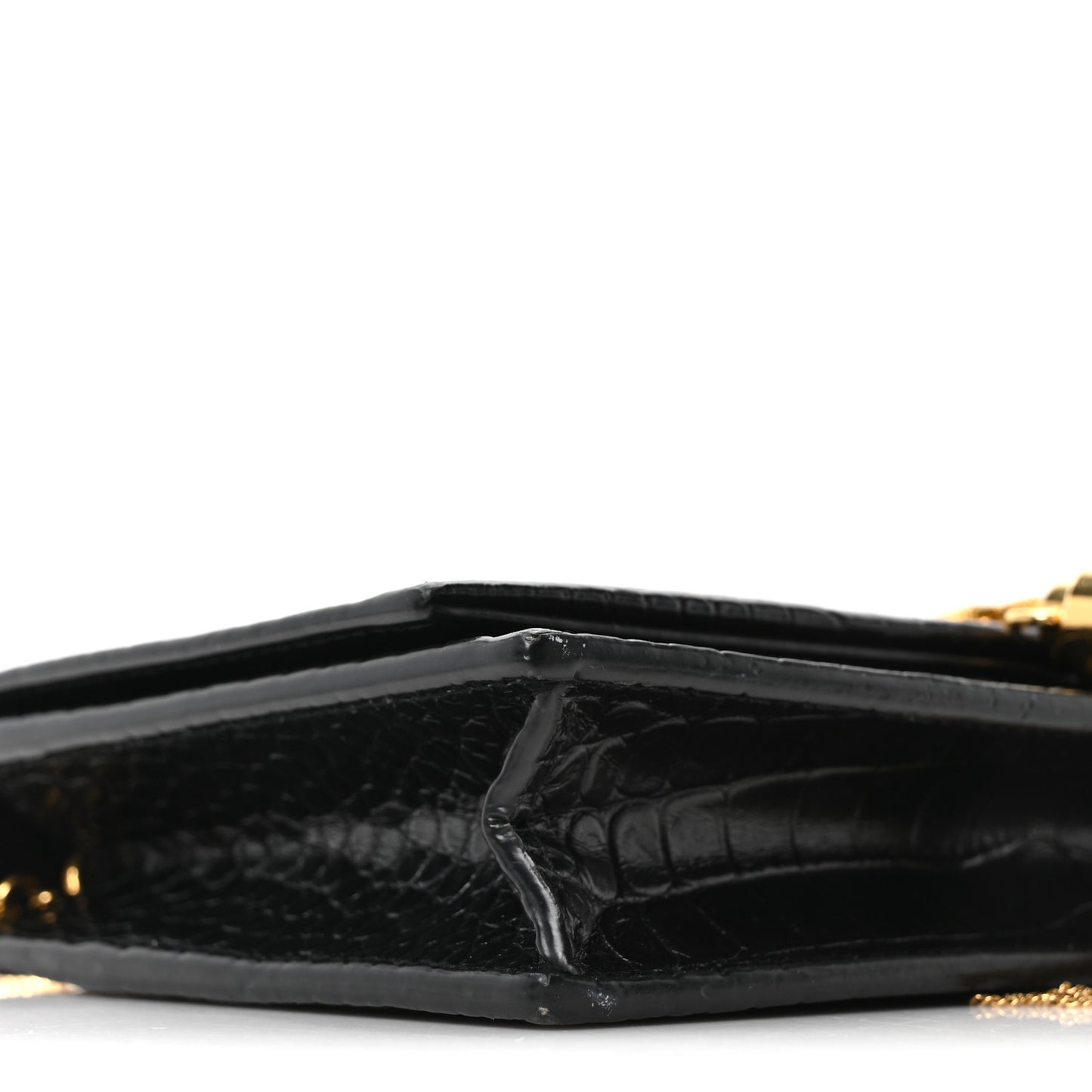 Calfskin Crocodile Embossed Kate Monogram Tassel Chain Wallet Black