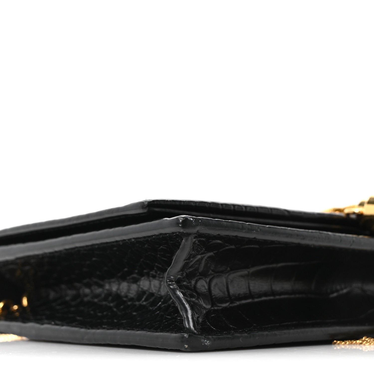 Saint Laurent Calfskin Crocodile Embossed Kate Monogram Tassel Chain Wallet Black 8 of 9