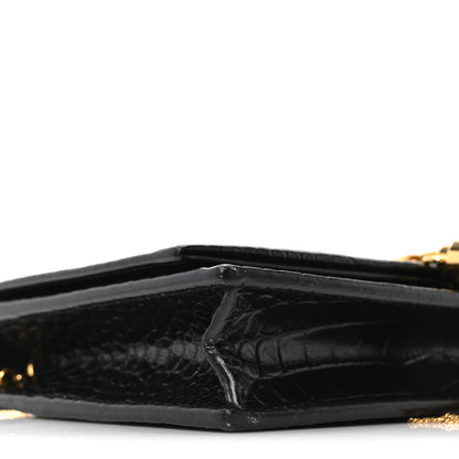 Saint Laurent Calfskin Crocodile Embossed Kate Monogram Tassel Chain Wallet Black 8 of 9