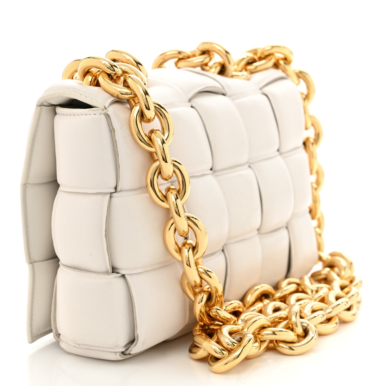 Bottega Veneta Lambskin Maxi Intreccio Padded Chain Cassette Crossbody Bag White 3 of 14