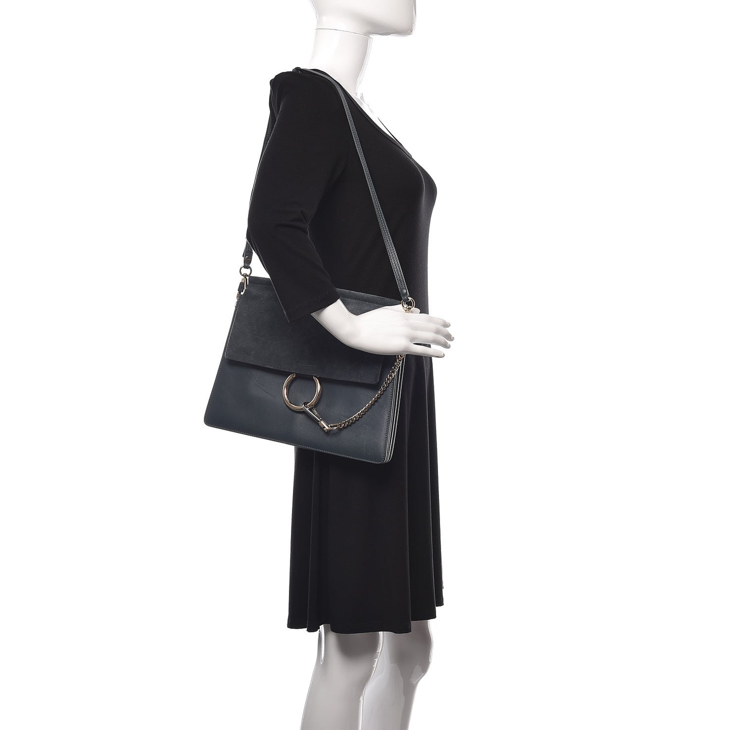 Suede Calfskin Medium Faye Shoulder Bag Silver Blue