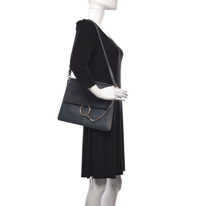 Chloe Suede Calfskin Medium Faye Shoulder Bag Silver Blue 2 of 16