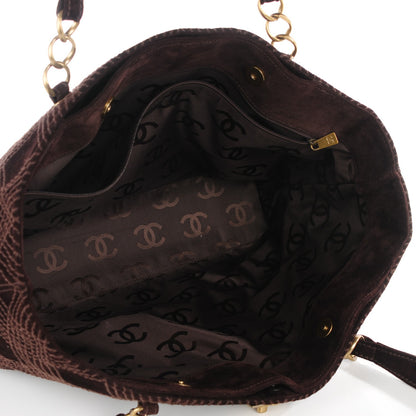 Chanel Suede Stitched Tote Dark Brown 5 of 7