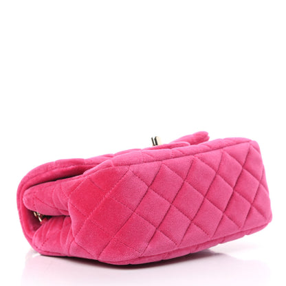 Chanel Velvet Quilted Mini Square Pearl Crush Flap Fuchsia 4 of 13
