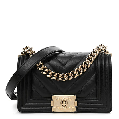 Chanel Caviar Chevron Quilted Small Boy Flap Black 1 of 11