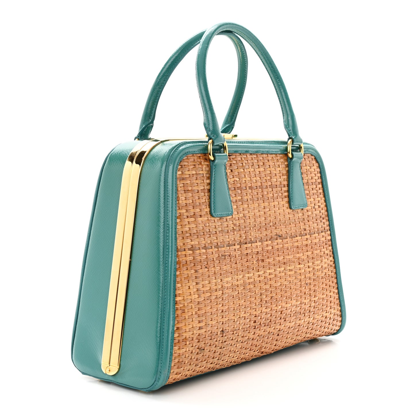 Midollino Saffiano Pyramid Bag Naturale Turquoise