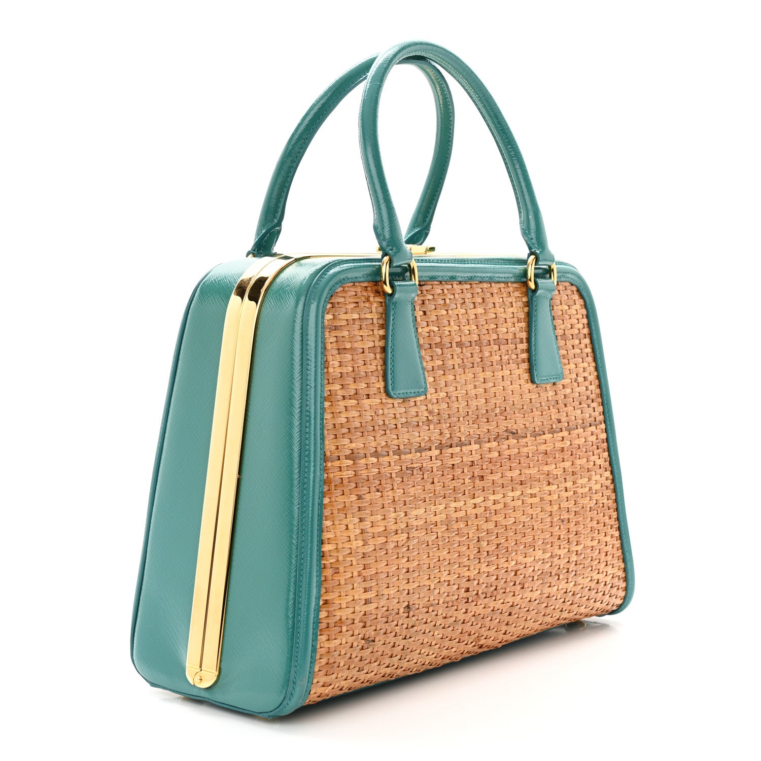 Prada Midollino Saffiano Pyramid Bag Naturale Turquoise 3 of 11