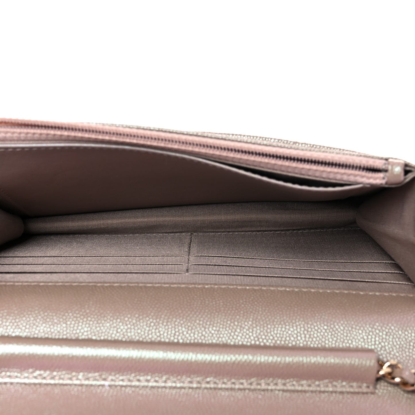 Iridescent Caviar Quilted Wallet On Chain WOC Beige