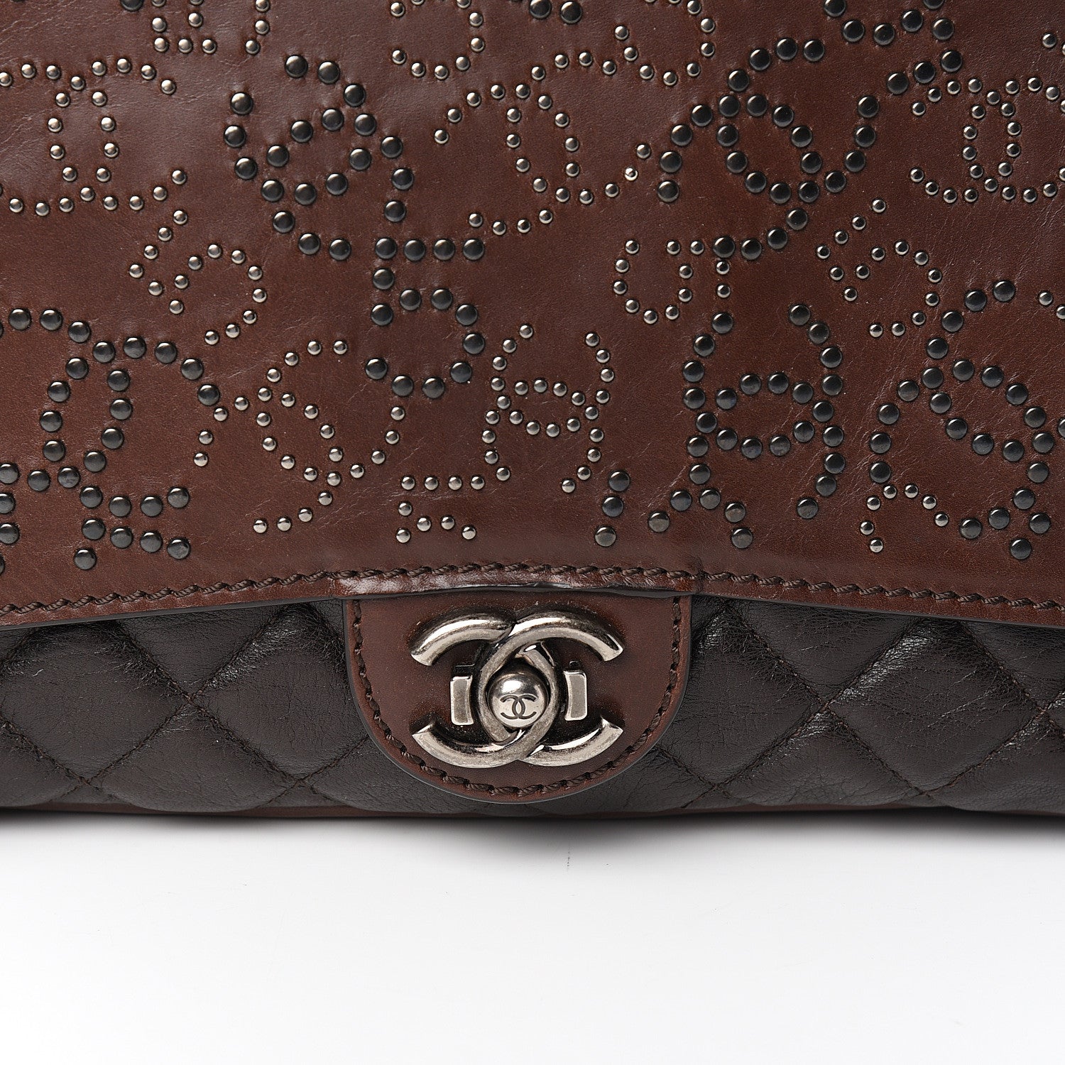 Chanel Studded Calfskin Lambskin Paris Dallas Flap Brown Black 9 of 9