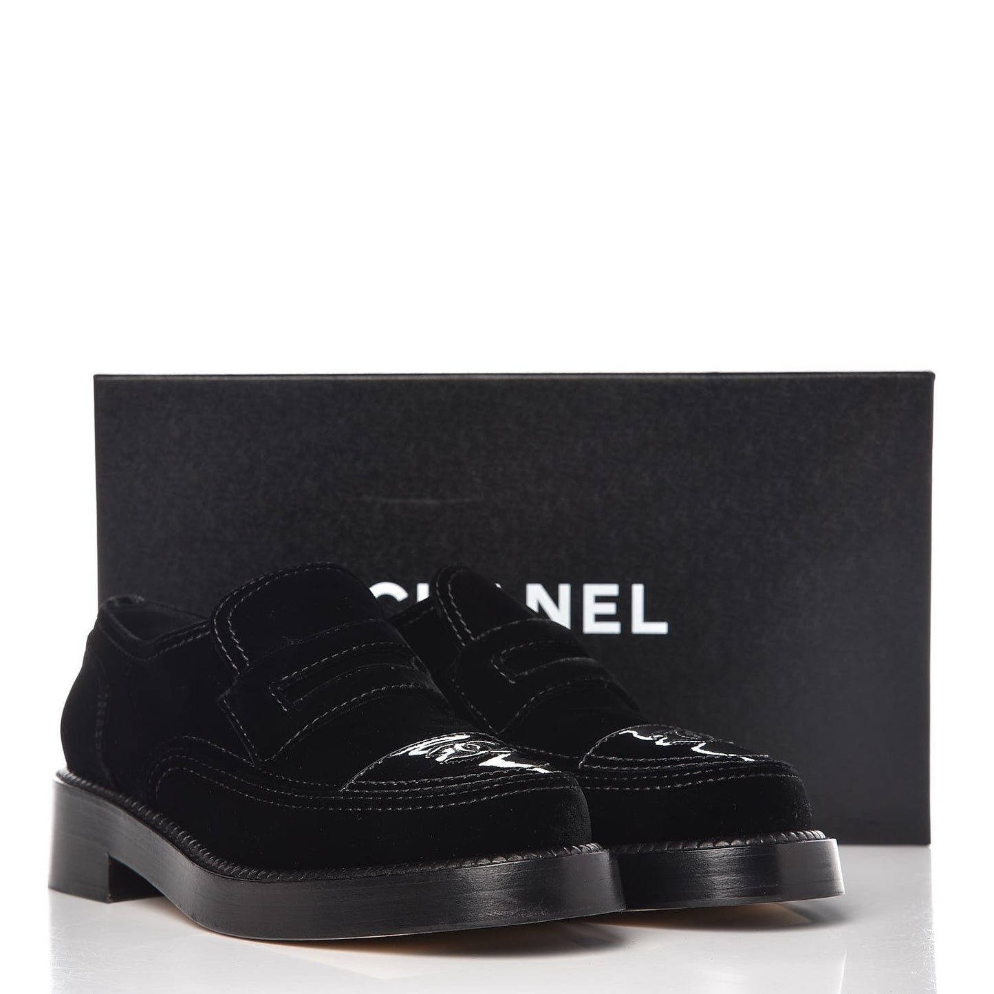 Velvet Patent Mocassin Loafers 40 Black