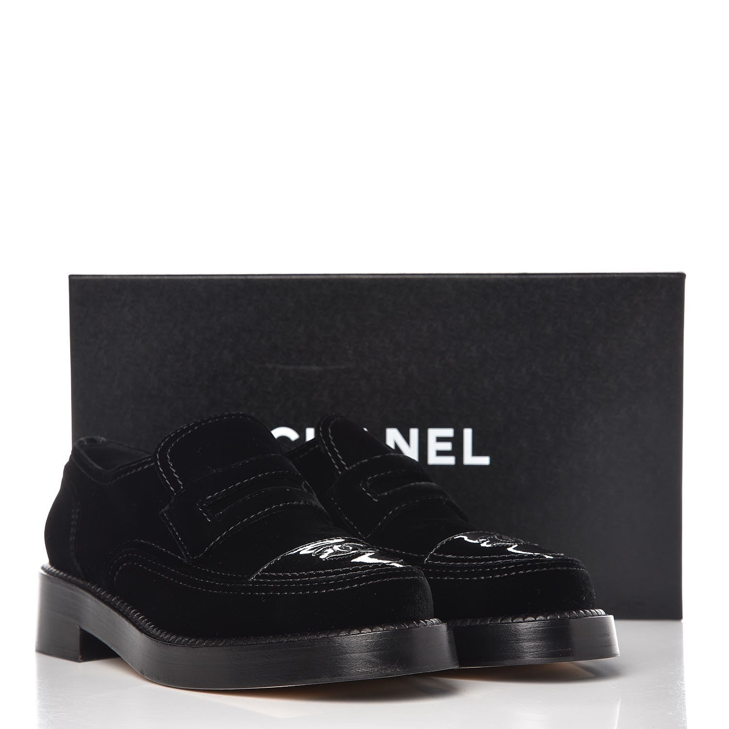 Chanel Velvet Patent Mocassin Loafers 40 Black 9 of 9