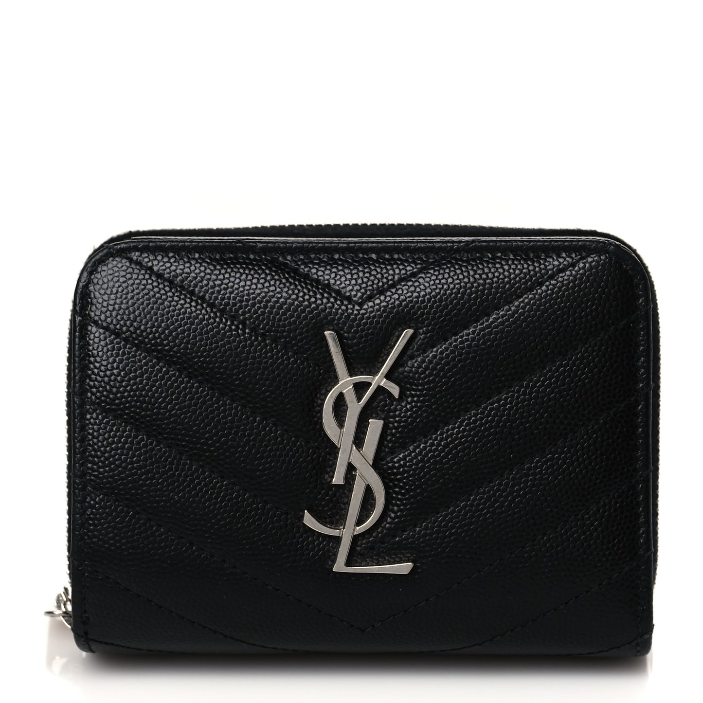 Grain De Poudre Matelasse Chevron Monogram Compact Zip Around Wallet Black