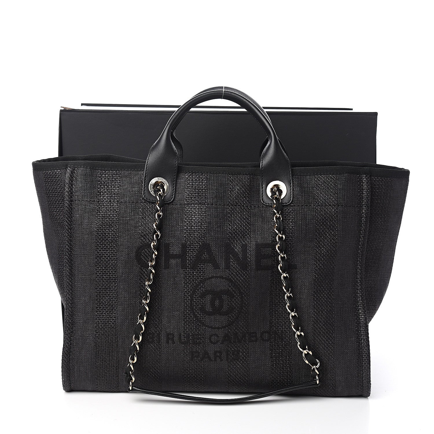Chanel Mixed Fibers Calfskin Striped Medium Deauville Tote Black 10 of 10