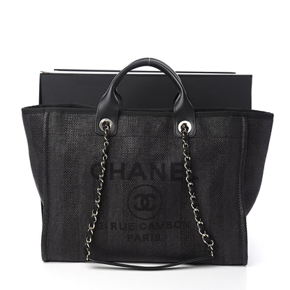 Chanel Mixed Fibers Calfskin Striped Medium Deauville Tote Black 10 of 10