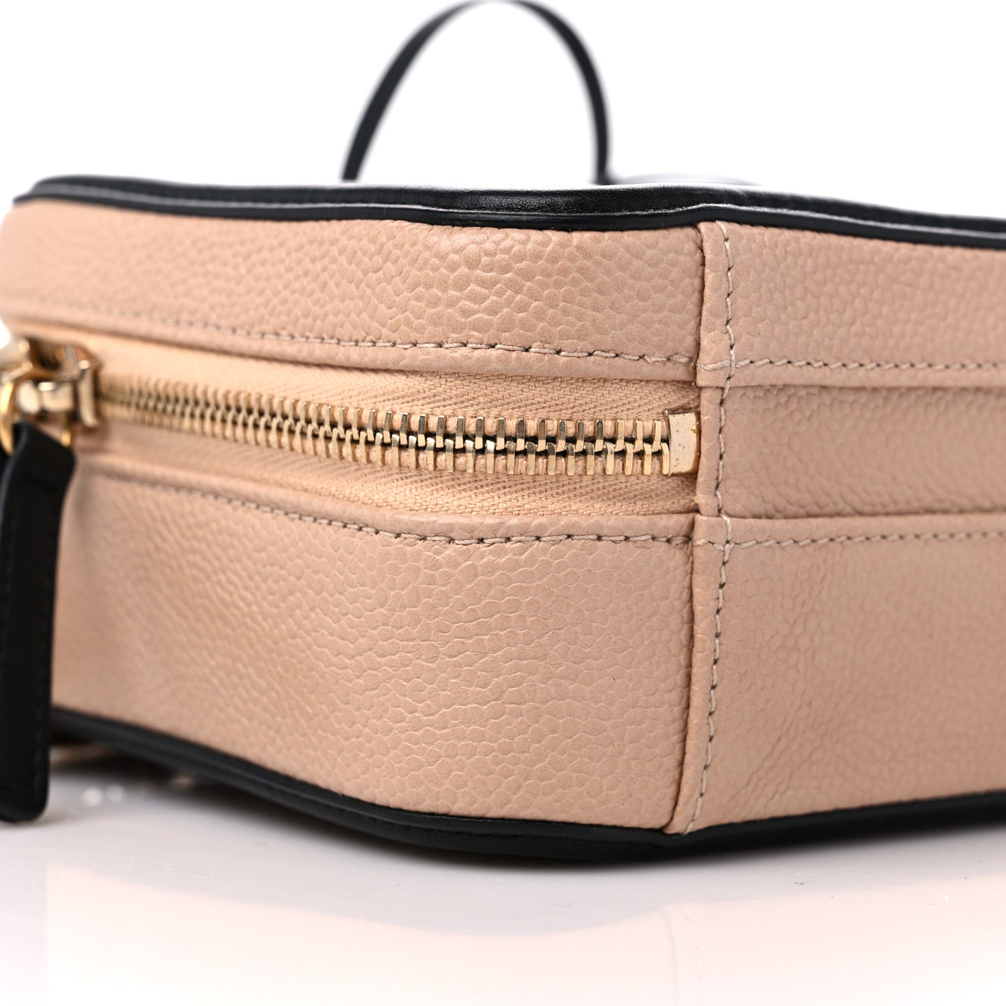Caviar Quilted Small CC Filigree Vanity Case Beige Black
