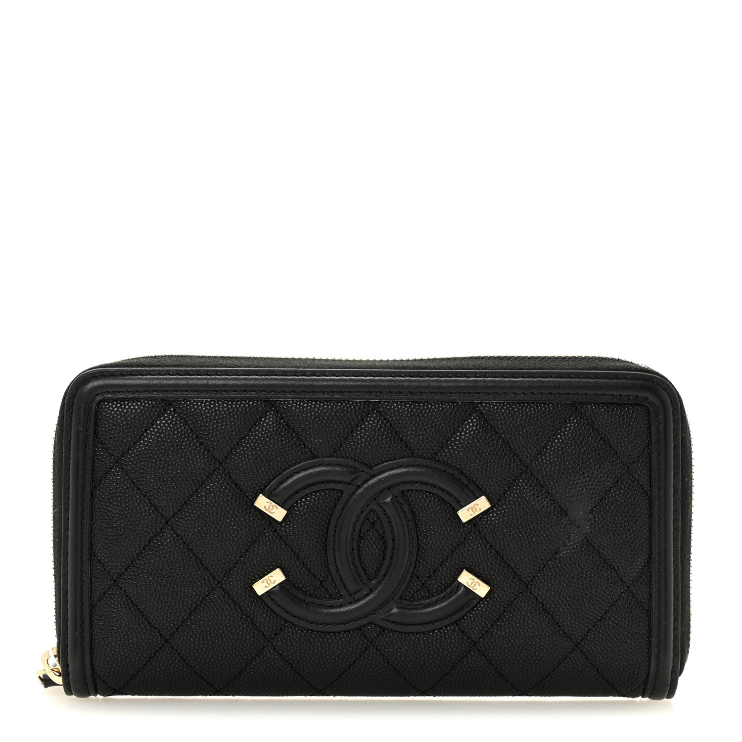 Chanel Caviar Quilted Filigree Zip Around Wallet Black 1 of 12