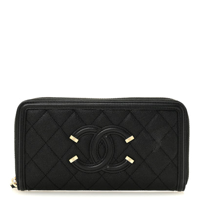 Chanel Caviar Quilted Filigree Zip Around Wallet Black 1 of 12