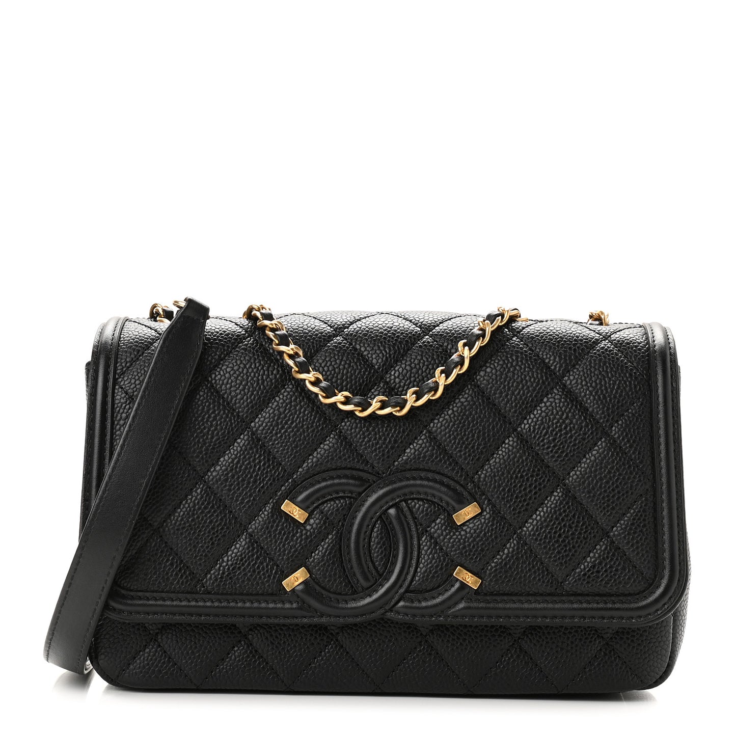 Caviar Quilted Small CC Filigree Flap Black