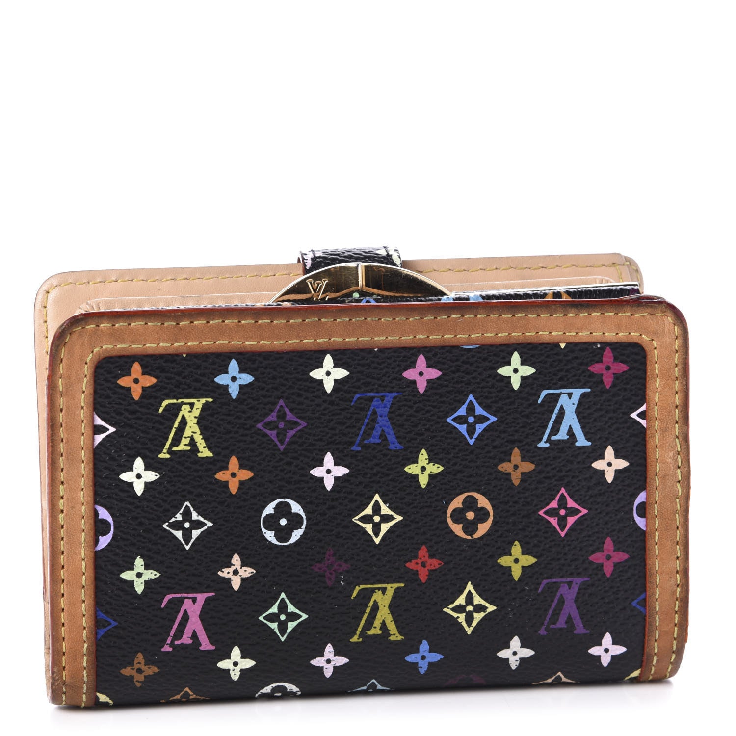 Louis Vuitton Monogram Multicolor French Purse Wallet Black 3 of 10