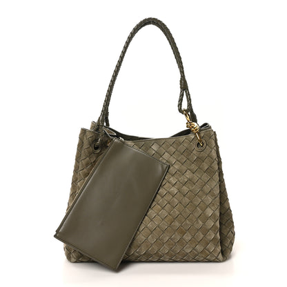 Bottega Veneta Suede Intrecciato Large Andiamo Parachute Shoulder Bag Cypress 3 of 11