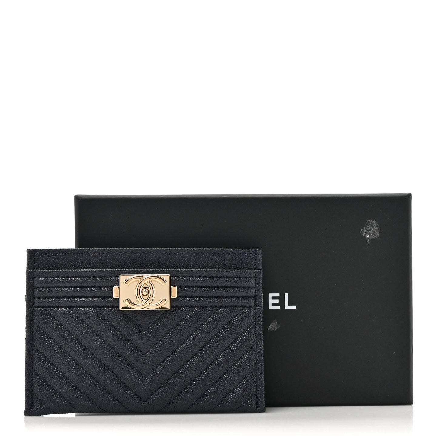 Caviar Chevron Quilted Boy Card Holder Navy Blue