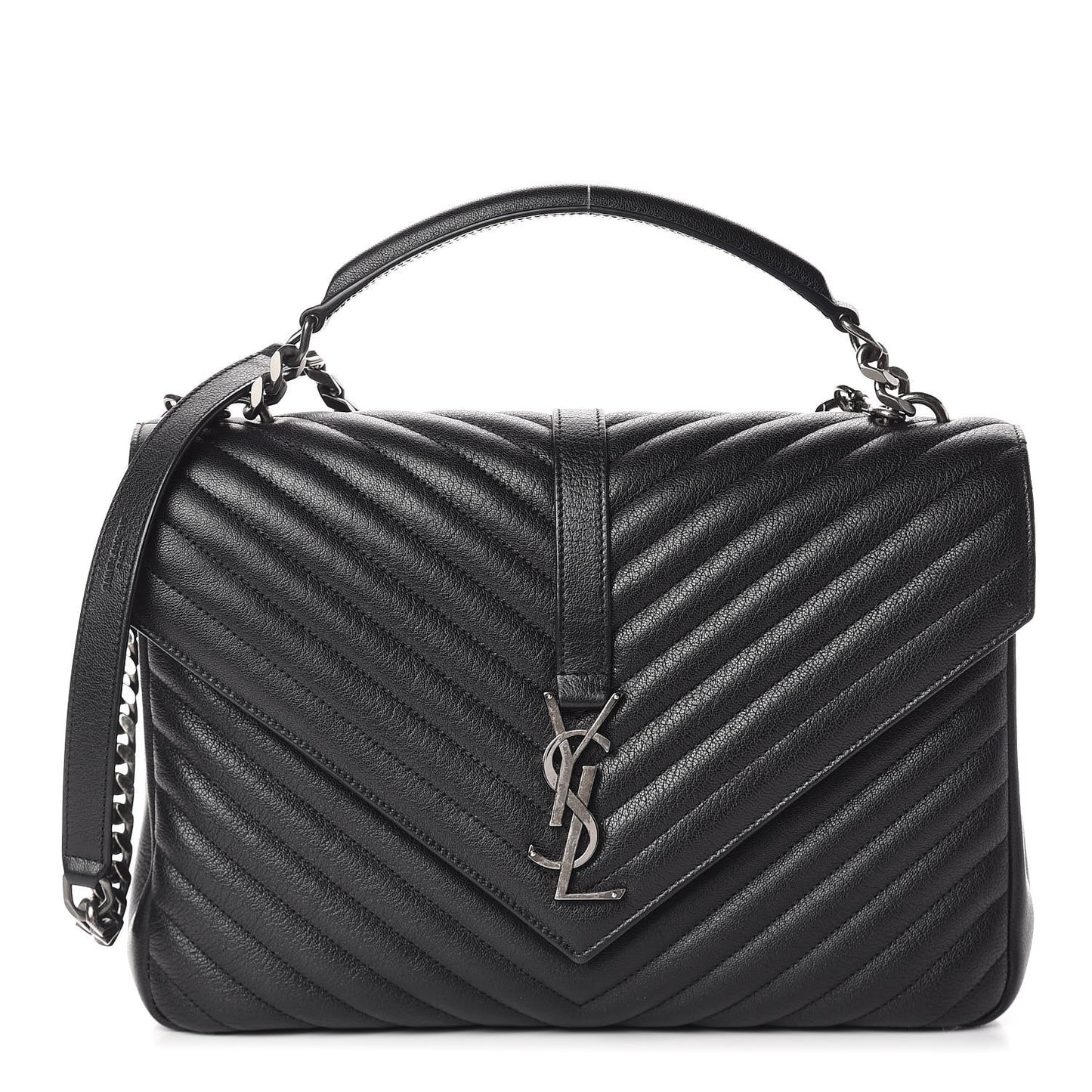 Sheepskin Matelasse Chevron Monogram Large College Satchel Black