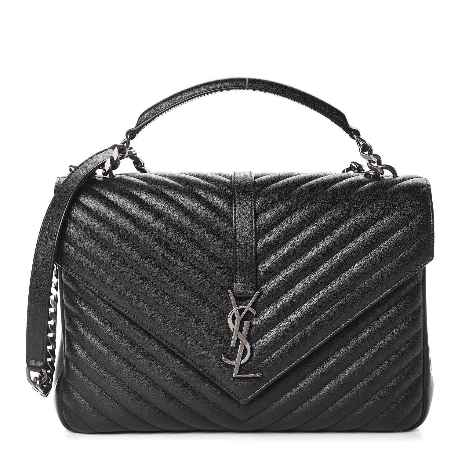 Saint Laurent Sheepskin Matelasse Chevron Monogram Large College Satchel Black 1 of 11