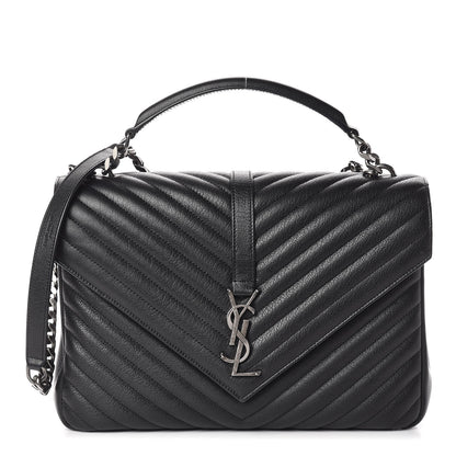 Saint Laurent Sheepskin Matelasse Chevron Monogram Large College Satchel Black 1 of 11