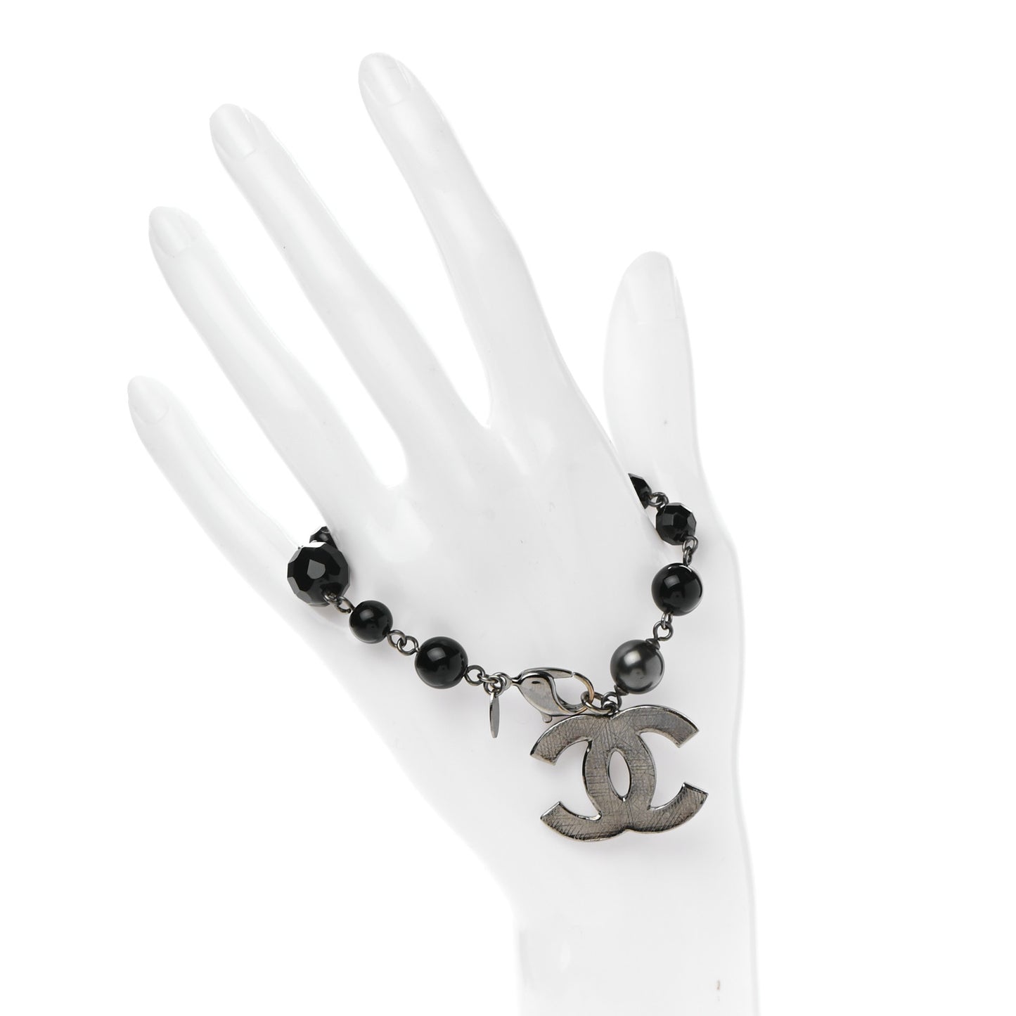 Pearl Beaded CC Bracelet Black