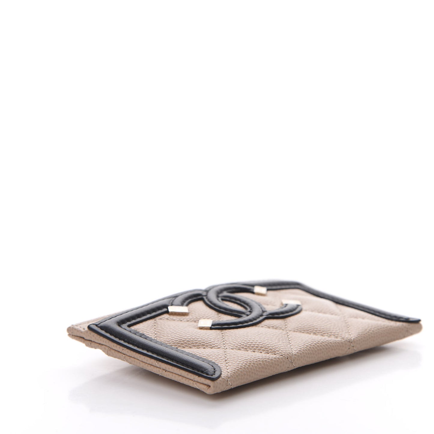 Caviar Quilted Filigree Card Holder Beige Black
