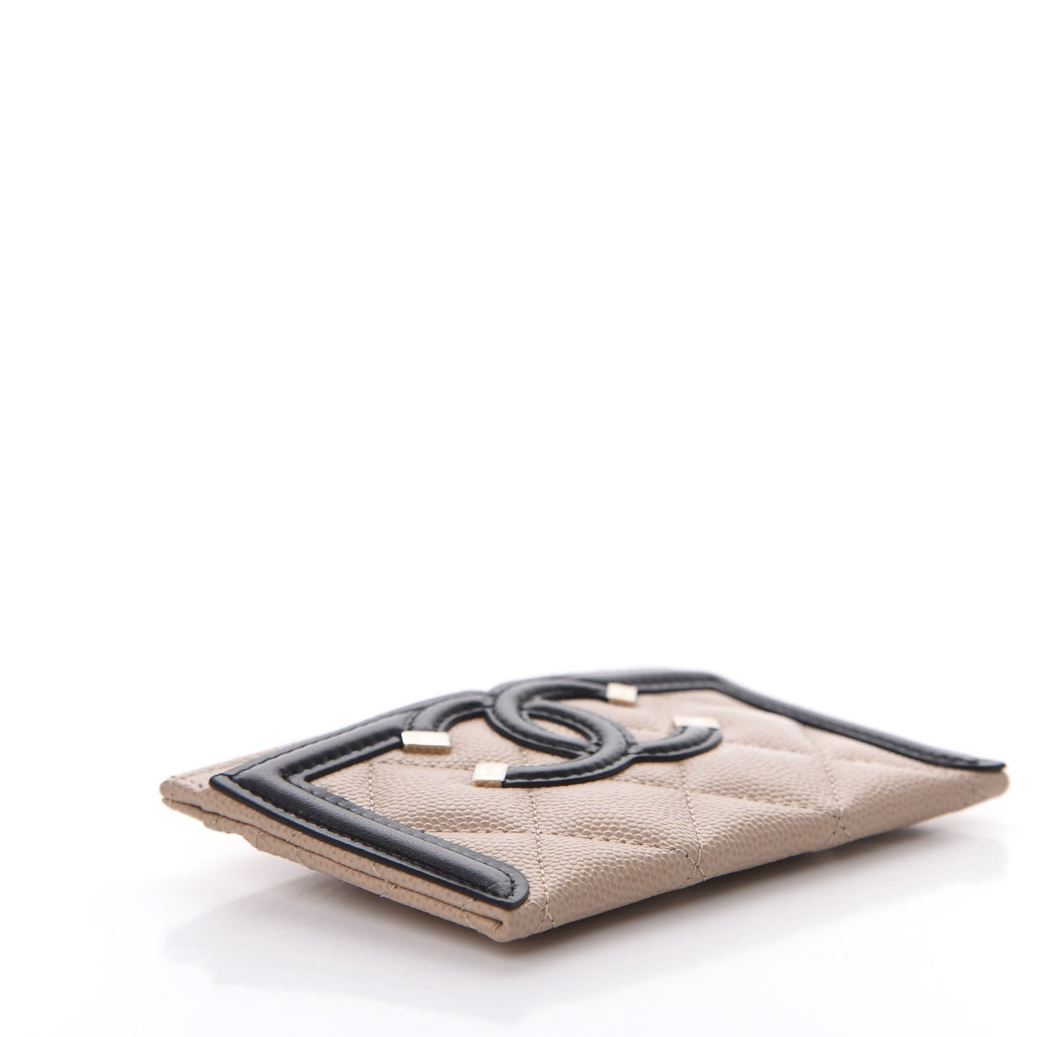 Chanel Caviar Quilted Filigree Card Holder Beige Black 4 of 11