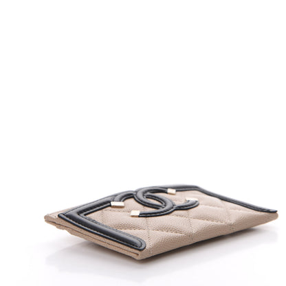 Chanel Caviar Quilted Filigree Card Holder Beige Black 4 of 11