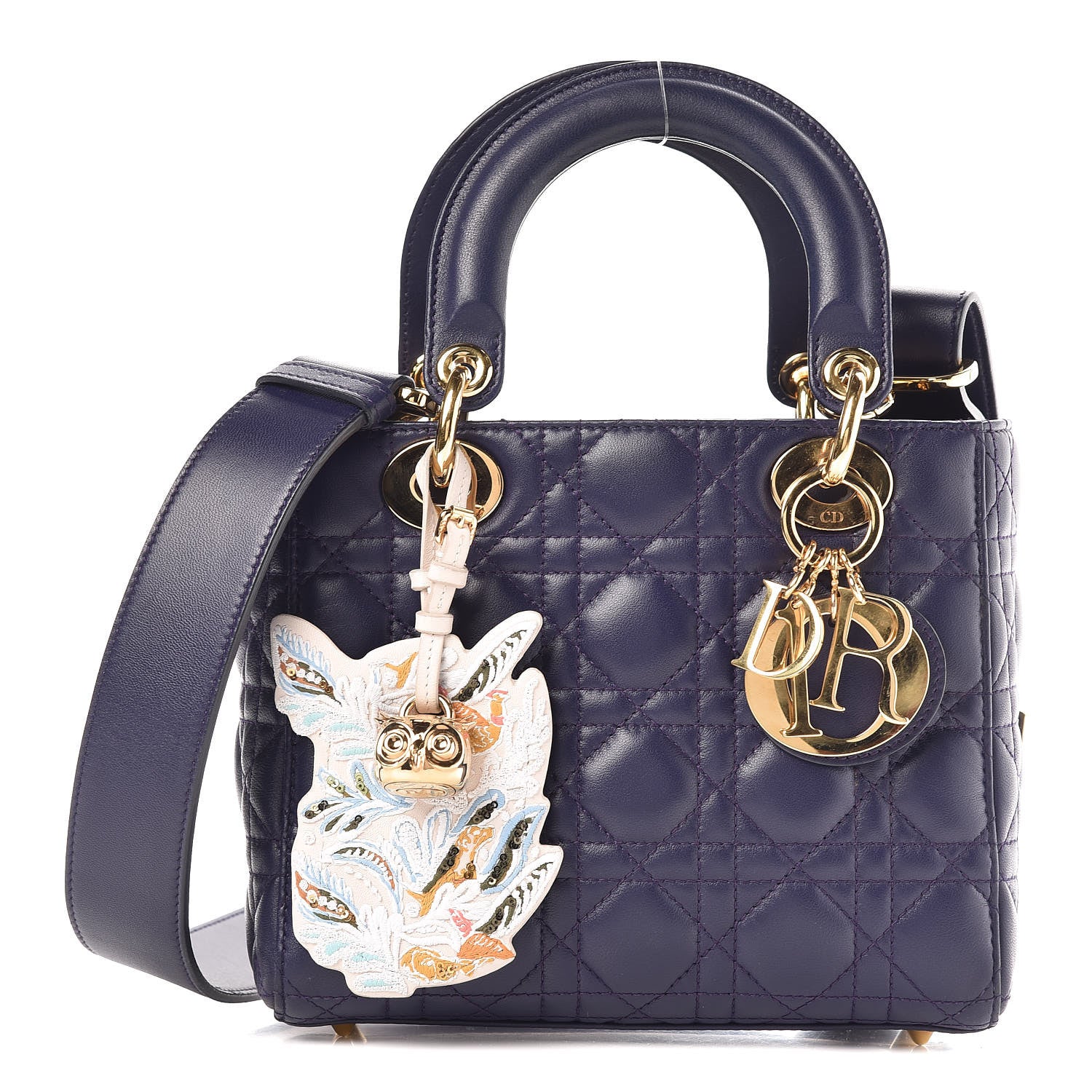 Christian Dior Lambskin Cannage Small Jeweled Owl Lady Dior Blue 1 of 11