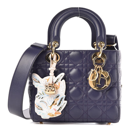 Christian Dior Lambskin Cannage Small Jeweled Owl Lady Dior Blue 1 of 11
