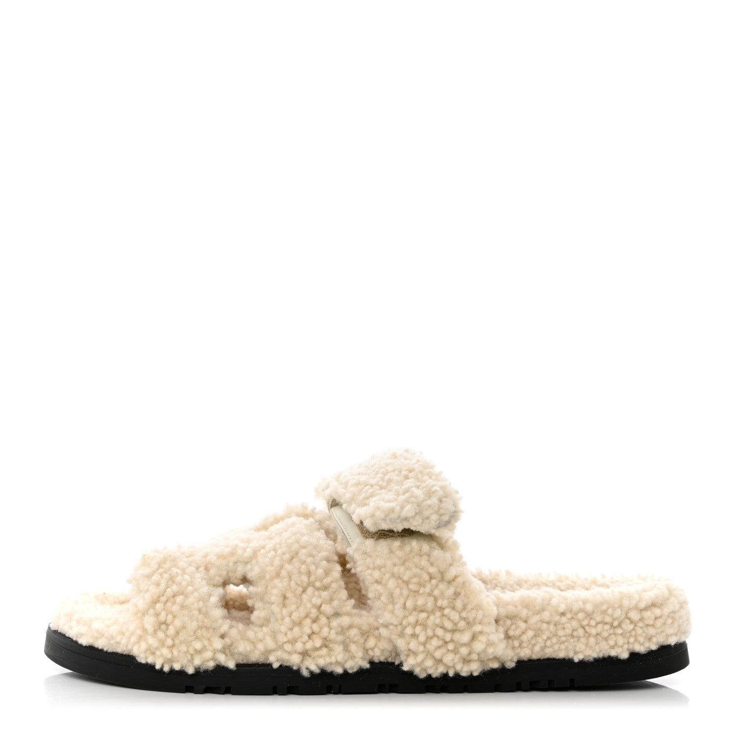 Hermes Woolskin Womens Chypre Sandals 37.5 Ecru 1 of 7