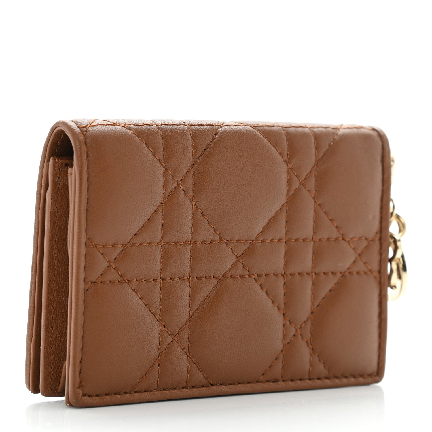Christian Dior Calfskin Cannage Small Lady Dior Flap Card Holder Golden Saddle 3 of 9