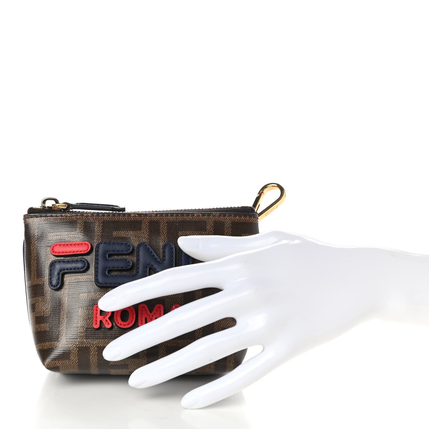 Fendi X FILA Glazed Fabric Vitello Century FF 1974 Mania Beauty Pouch Mogano Panna Blueberry 2 of 10